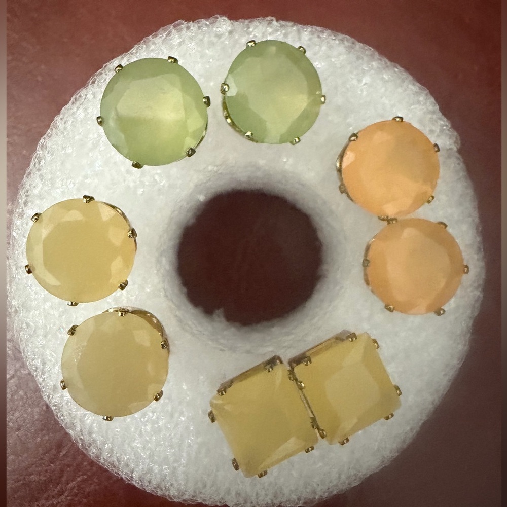 Colorful Faceted Stud Earring Set - Yellow, Peach, Lime bundle -/:;